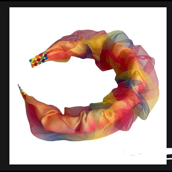 “Unicorn”/rainbow Scrunchie grosgrain headband with overlay organza - Picture 5 of 6